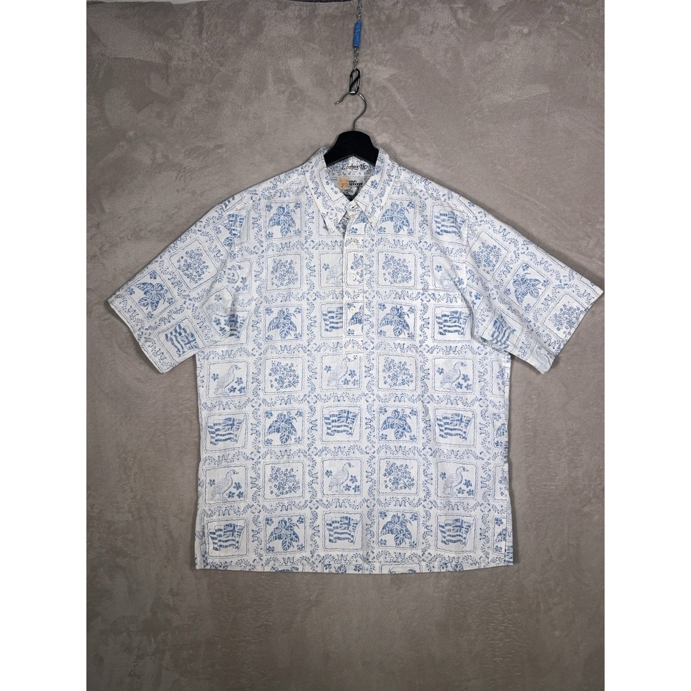 Reyn Spooner Lahaina Sailor Aloha Shirt Mens Large Blue Hawaiian Reverse Print